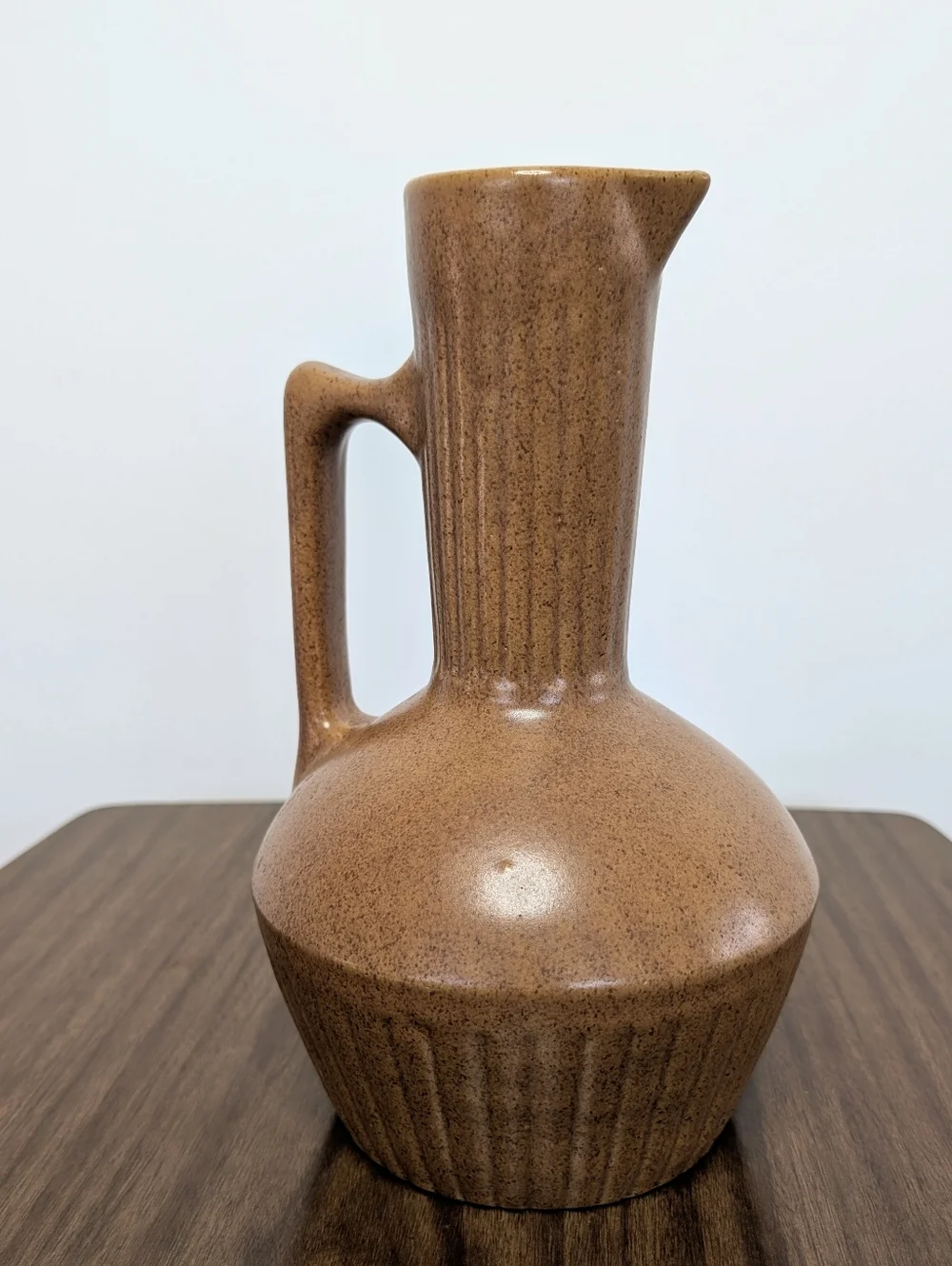 Vintage 60s Monmouth Pottery Sand Brown Tan Speckled Large Stoneware Pitcher MCM